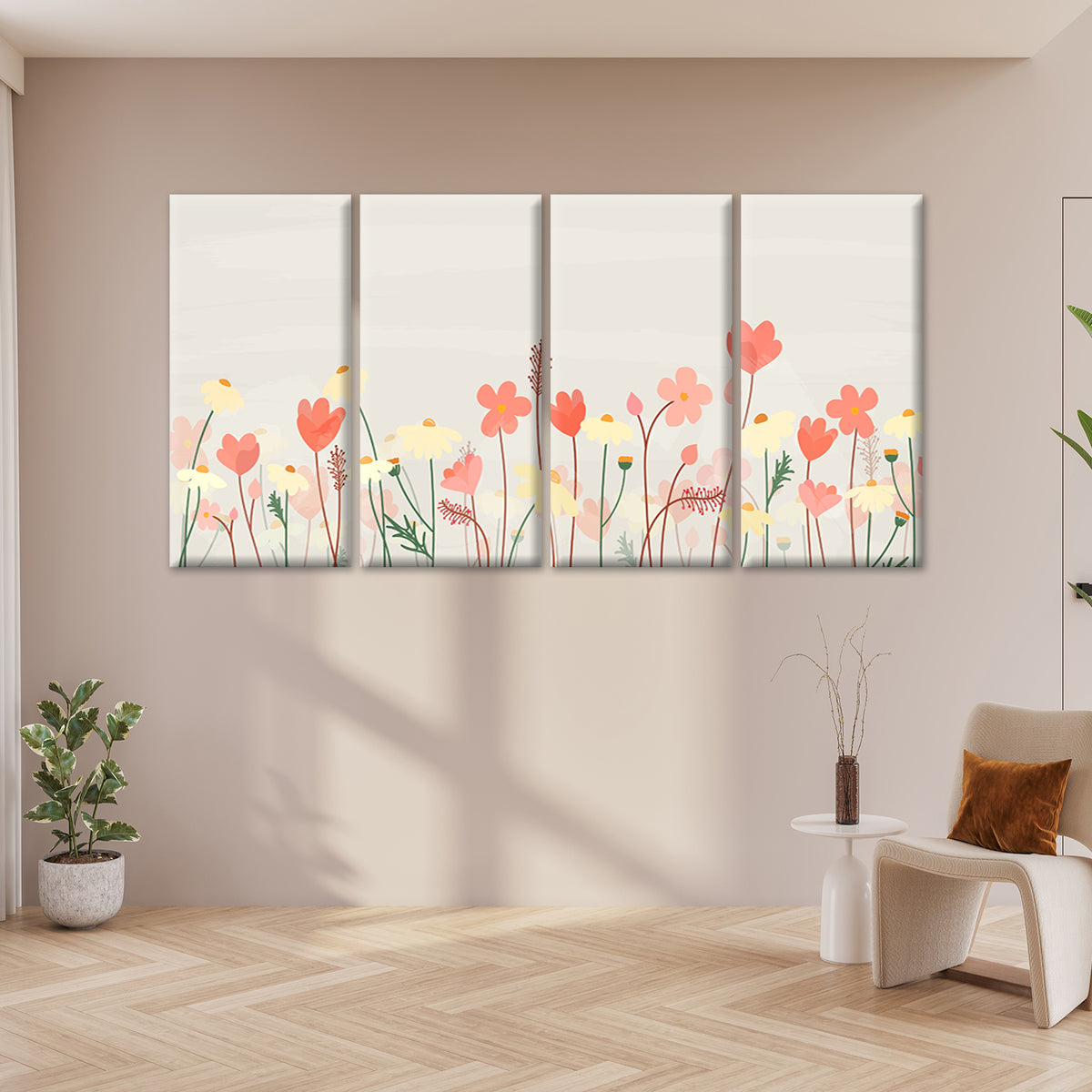 4pcs Colorful Wildflower Meadow Field Botanical Wall Art Canvas Framed 45x80cm        - High Quality Print 100% Australian Made Wall Canvas Ready to Hang