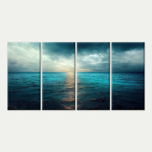 4pcs Turquoise Sea Sunset Waves Nature Horizon Wall Art Canvas Framed 45x80cm - High Quality Print 100% Australian Made Wall Canvas Ready to Hang