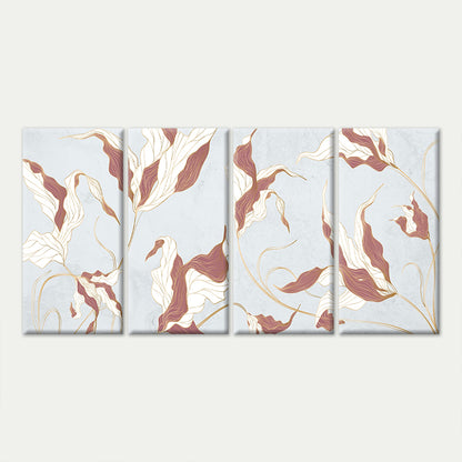 4pcs Abstract Mauve Pink Gold Leaf Plant Line Wall Art Canvas Framed 45x80cm        - High Quality Print 100% Australian Made Wall Canvas Ready to Hang
