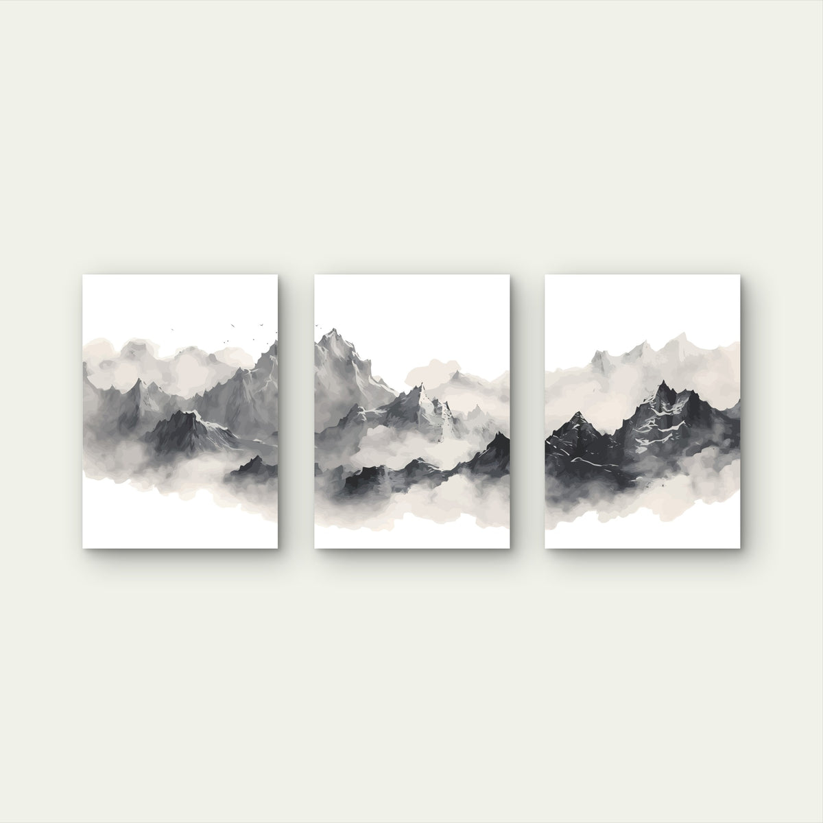 3pcs Minimalist Watercolor Misty Mountain Ink Wall Art Set Canvas Framed 40x60cm - High Quality Print 100% Australian Made Wall Canvas Ready to Hang