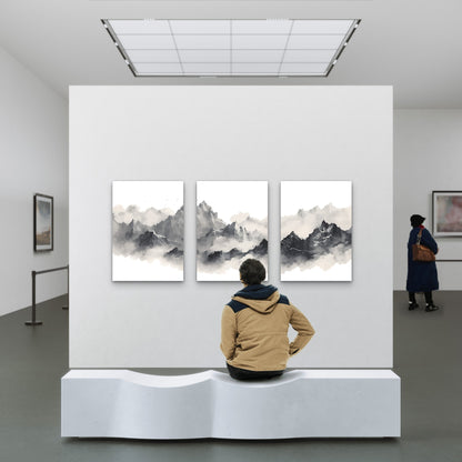 3pcs Minimalist Watercolor Misty Mountain Ink Wall Art Set Canvas Framed 40x60cm - High Quality Print 100% Australian Made Wall Canvas Ready to Hang