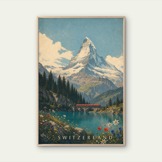 Swiss Alps Matterhorn Train Vintage Travel Poster Print Wall Art