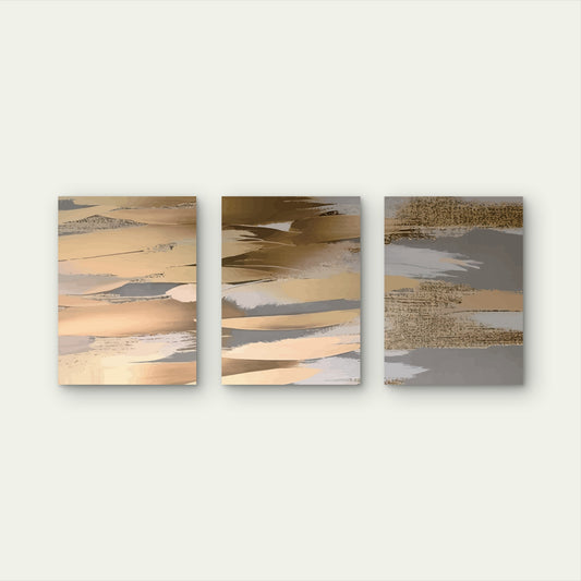3pcs Minimalist Modern Abstract Gold Oil Ink Wall Art Set Canvas Framed 50x70cm - High Quality Print 100% Australian Made Wall Canvas Ready to Hang