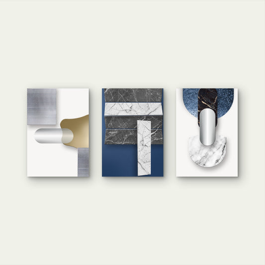 3pcs Minimalist Modern Abstract Blue Stone Wall Art Set Canvas Framed 50x70cm - High Quality Print 100% Australian Made Wall Canvas Ready to Hang