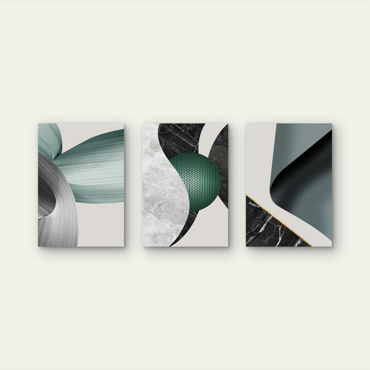 3pcs Minimalist Modern Green Black Marble Wall Art Set Canvas Framed 40x60cm - High Quality Print 100% Australian Made Wall Canvas Ready to Hang