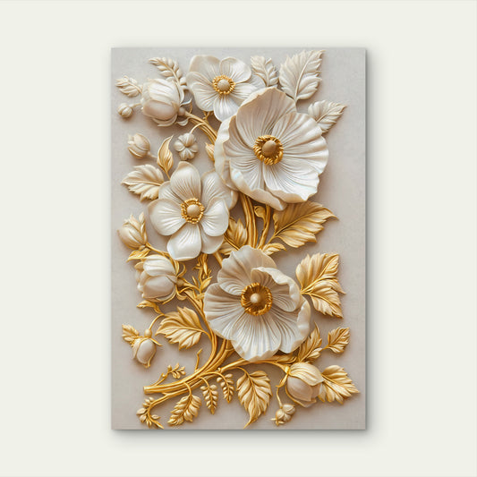 Luxury Baroque Floral Bas Relief Gypsum Ornament Metal Print Ready to Hang