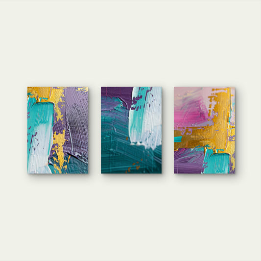 3pcs Purple Pink Gold Abstract Brush Stroke Wall Art Set Canvas Framed 50x70cm - High Quality Print 100% Australian Made Wall Canvas Ready to Hang