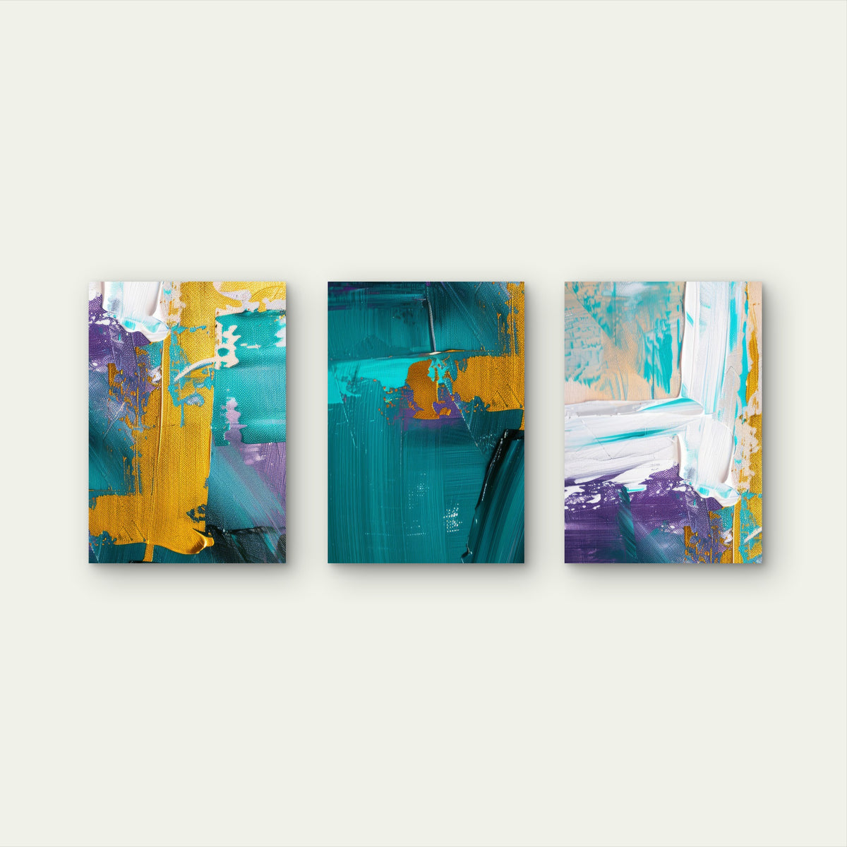 3pcs Teal Purple White Gold Stroke Abstract Wall Art Set Canvas Framed 60x90cm - High Quality Print 100% Australian Made Wall Canvas Ready to Hang
