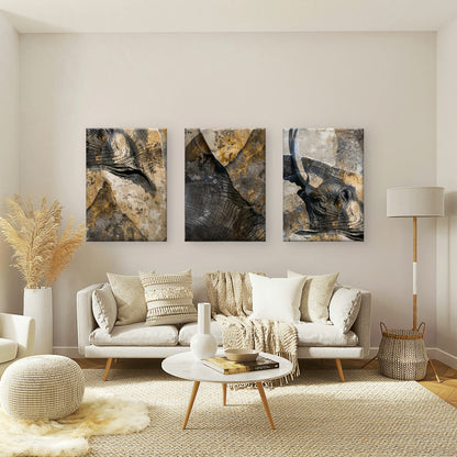 3pcs Vintage Wild African Elephant Animal Wall Art Set Canvas Framed 40x60cm - High Quality Print 100% Australian Made Wall Canvas Ready to Hang