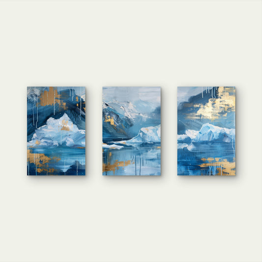 3pcs Abstract Arctic Ocean Snowy Mountain Wall Art Set Canvas Framed 50x70cm - High Quality Print 100% Australian Made Wall Canvas Ready to Hang