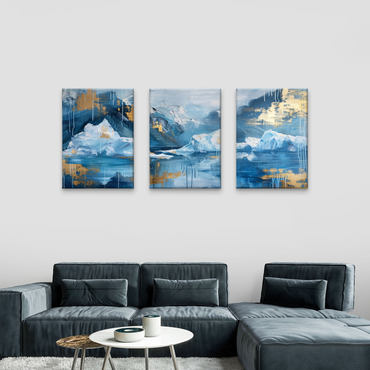 3pcs Abstract Arctic Ocean Snowy Mountain Wall Art Set Canvas Framed 40x60cm - High Quality Print 100% Australian Made Wall Canvas Ready to Hang