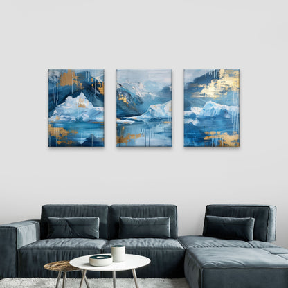 3pcs Abstract Arctic Ocean Snowy Mountain Wall Art Set Canvas Framed 60x90cm - High Quality Print 100% Australian Made Wall Canvas Ready to Hang