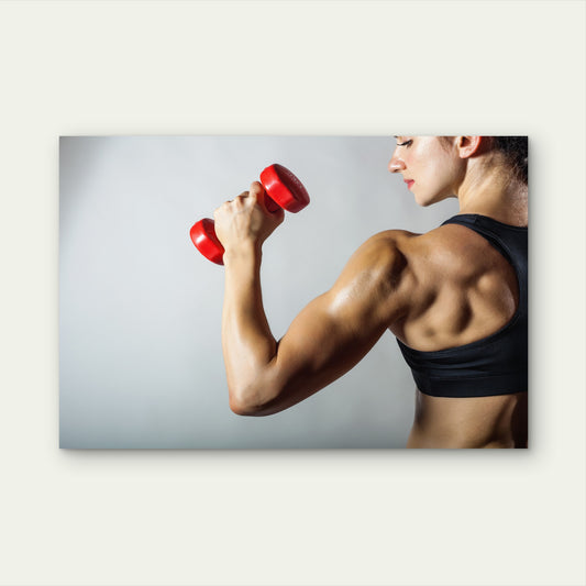 Athletic Woman Bicep Curl Dumbbell Training 5mm thick Plastic Poster Ready to Hang 90x60cm