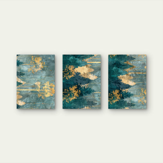 3pcs Abstract Emerald Green Pine Forest Gold Wall Art Set Canvas Framed 60x90cm - High Quality Print 100% Australian Made Wall Canvas Ready to Hang