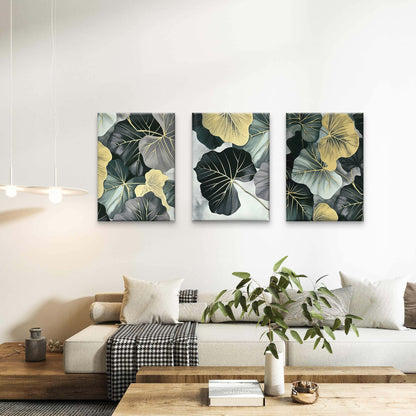 3pcs Abstract Dark Green & Gold Monstera Leaves Wall Art Set Canvas Framed 40x60cm - High Quality Print 100% Australian Made Wall Canvas Ready to Hang
