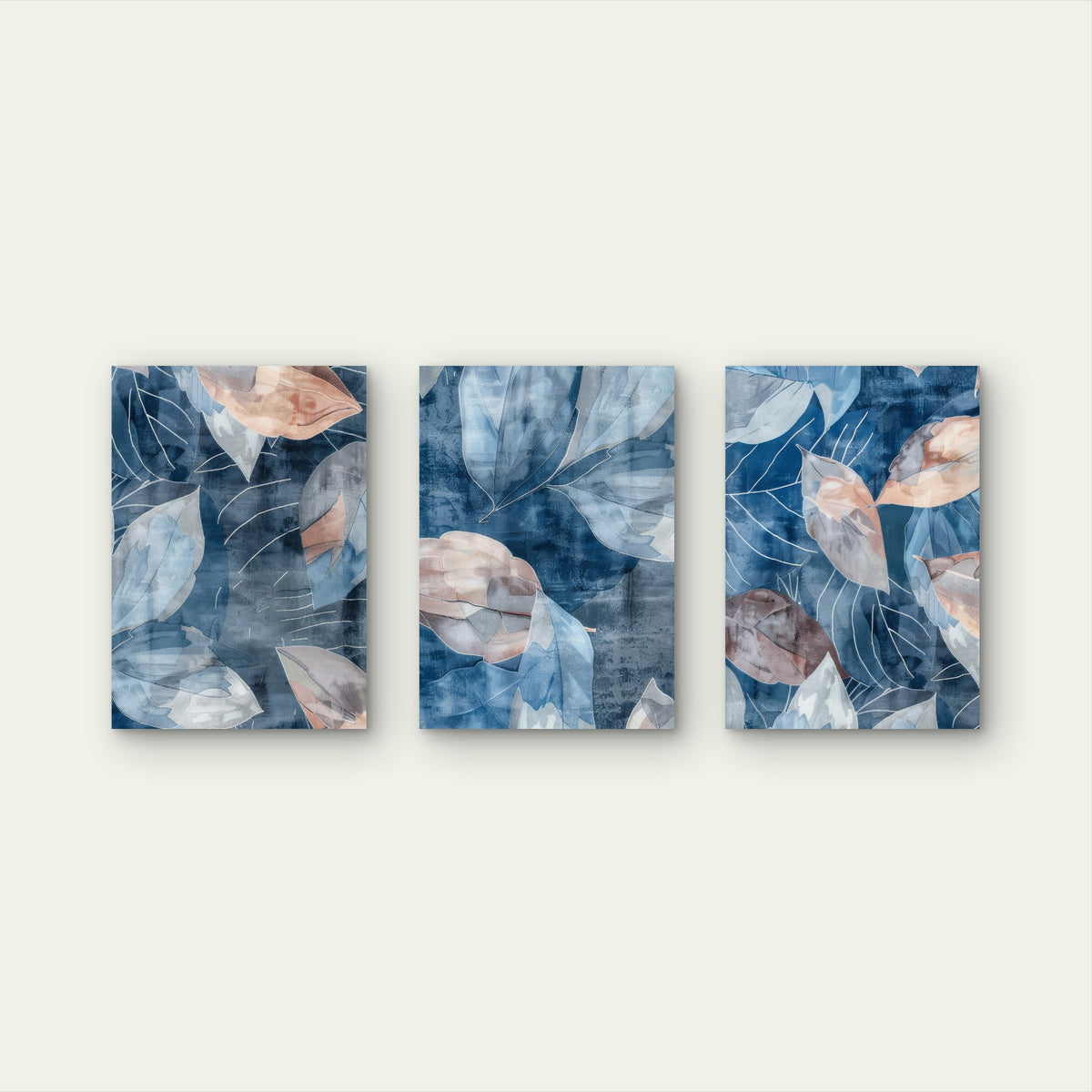 3pcs Abstract Blue Blush Pink Foliage Leaves Wall Art Set Canvas Framed 50x70cm - High Quality Print 100% Australian Made Wall Canvas Ready to Hang