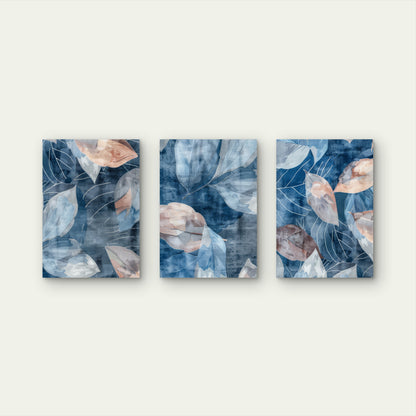 3pcs Abstract Blue Blush Pink Foliage Leaves Wall Art Set Canvas Framed 50x70cm - High Quality Print 100% Australian Made Wall Canvas Ready to Hang