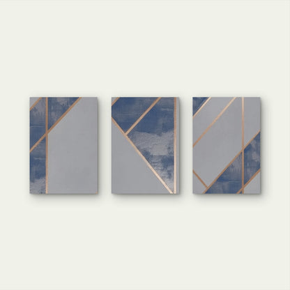 3pcs Abstract Navy Grey Geometric Gold Line Wall Art Set Canvas Framed 60x90cm - High Quality Print 100% Australian Made Wall Canvas Ready to Hang