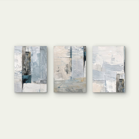 3pcs Modern Blue Gray Minimalist Abstract Wall Art Set Canvas Framed 50x70cm - High Quality Print 100% Australian Made Wall Canvas Ready to Hang