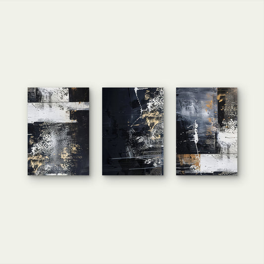 3pcs Luxury Black Gold Foil Texture Abstract Wall Art Set Canvas Framed 60x90cm - High Quality Print 100% Australian Made Wall Canvas Ready to Hang