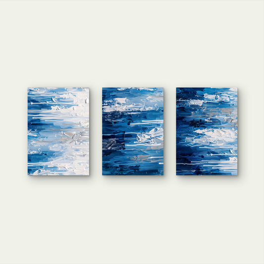 3pcs Modern Coastal Deep Navy Sea Texture Wall Art Set Canvas Framed 50x70cm - High Quality Print 100% Australian Made Wall Canvas Ready to Hang