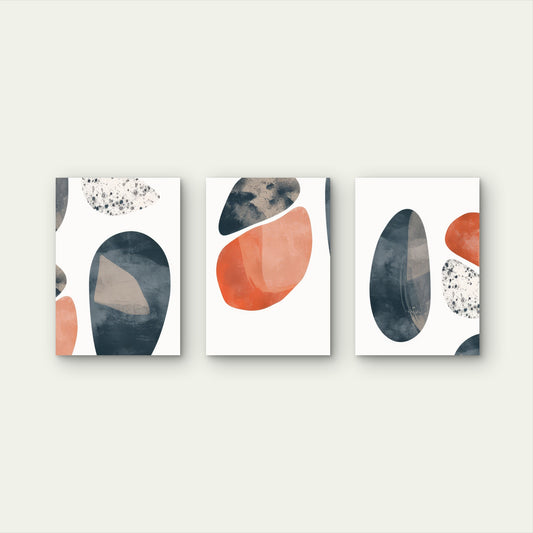 3pcs Minimalist Terracotta Navy Blue Shapes Wall Art Set Canvas Framed 50x70cm - High Quality Print 100% Australian Made Wall Canvas Ready to Hang