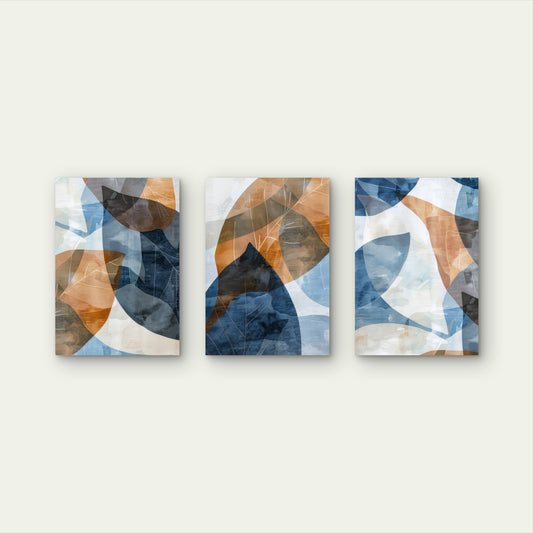 3pcs Terracotta Blue Abstract Leaf Botanical Wall Art Set Canvas Framed 40x60cm - High Quality Print 100% Australian Made Wall Canvas Ready to Hang