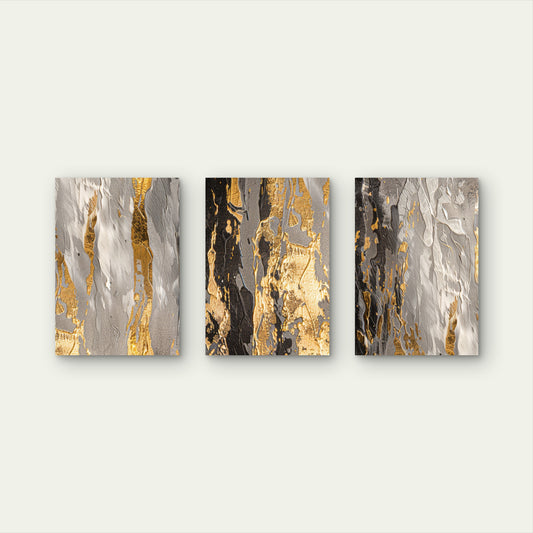 3pcs Nordic Gold Black Grey Marble Agate Fluid Wall Art Set Canvas Framed 50x70cm - High Quality Print 100% Australian Made Wall Canvas Ready to Hang