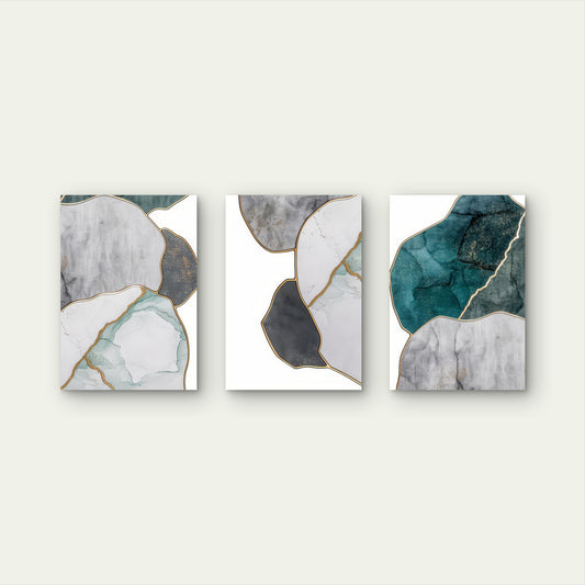 3pcs Modern Emerald Green Grey Gold Abstract Wall Art Set Canvas Framed 40x60cm - High Quality Print 100% Australian Made Wall Canvas Ready to Hang