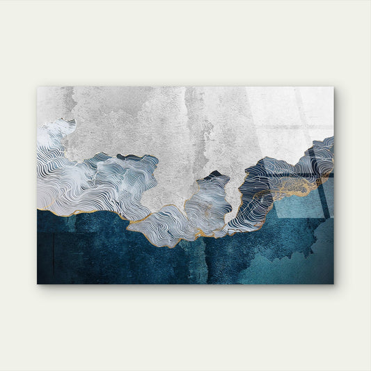 Teal Navy Gold Foil Abstract Agate Glass Printing Wall Art Australian Made Quality