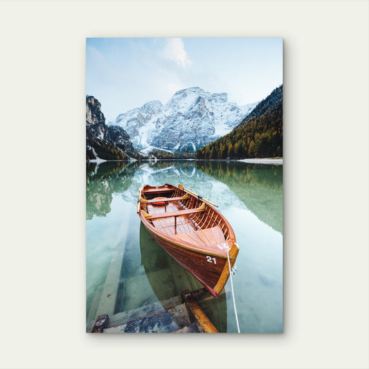 Italy Lake Braies Mountain Reflection 40x60cm Metal Print Ready to Hang