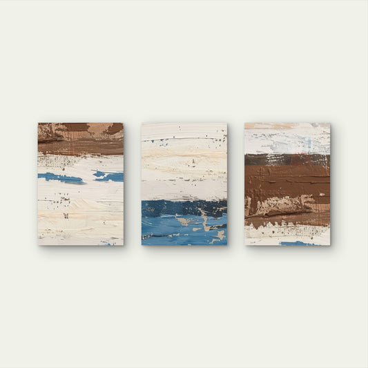 3pcs Abstract Textured Oil Painting Brown Blue Wall Art Set Canvas Framed 50x70cm - High Quality Print 100% Australian Made Wall Canvas Ready to Hang
