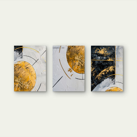 3pcs Abstract Minimalist Gold Arc Geometric Wall Art Set Canvas Framed 60x90cm - High Quality Print 100% Australian Made Wall Canvas Ready to Hang