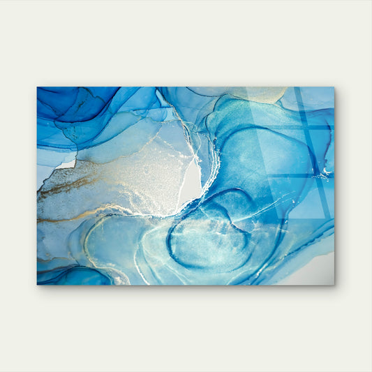 Abstract Blue Gold Alcohol Ink Painting Acrylic Glass Printing Wall Art Australian Made Quality