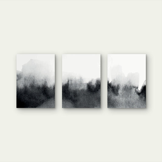 3pcs Abstract Black White Ink Wash painting Wall Art Set Canvas Framed 50x70cm - High Quality Print 100% Australian Made Wall Canvas Ready to Hang