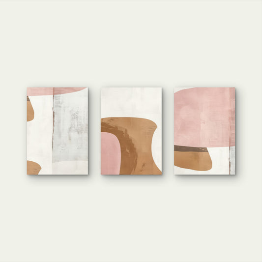 3pcs Boho Pink Terracotta Beige Shapes Wall Art Set Canvas Framed 50x70cm - High Quality Print 100% Australian Made Wall Canvas Ready to Hang