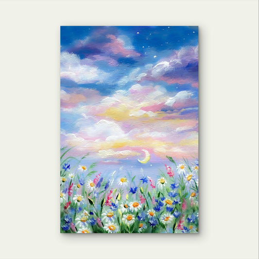 Dreamy Pastel Sunset Sky Wildflower Meadow Art 40x60cm Metal Print Ready to Hang