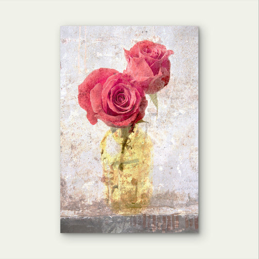 Vintage Shabby Chic Pink Rose Flower Vase 40x60cm Metal Print Ready to Hang