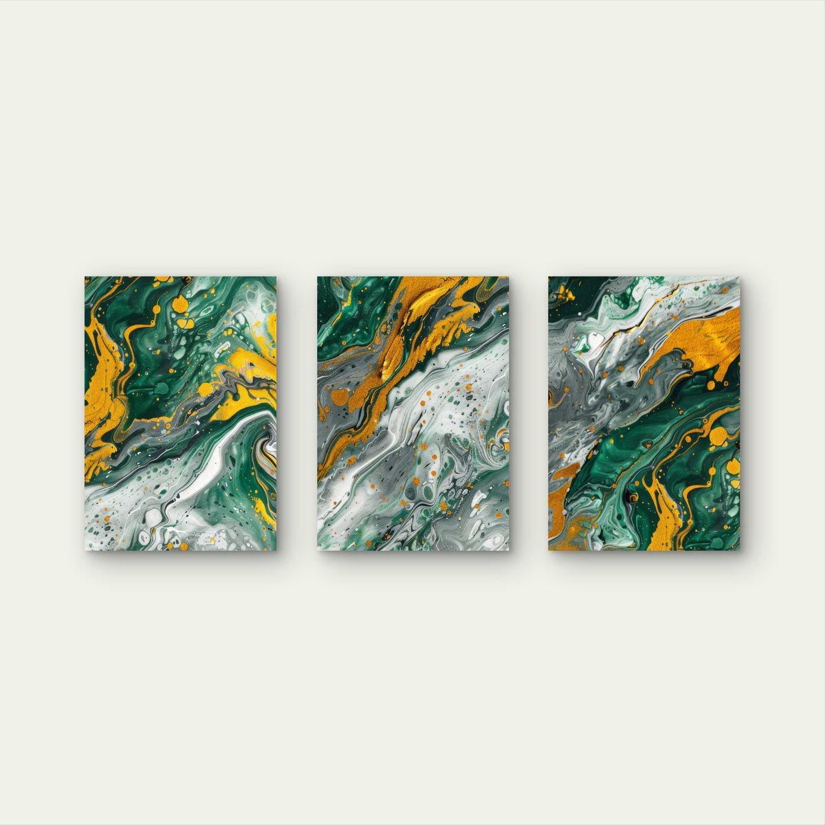 3pcs Modern Emerald Green Gold Fluid Acrylic Wall Art Set Canvas Framed 50x70cm - High Quality Print 100% Australian Made Wall Canvas Ready to Hang