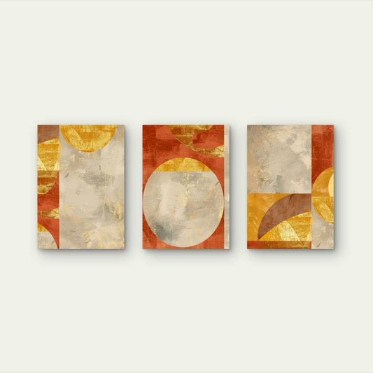 3pcs Terracotta Abstract Geometric Sun Moon Wall Art Set Canvas Framed 50x70cm - High Quality Print 100% Australian Made Wall Canvas Ready to Hang