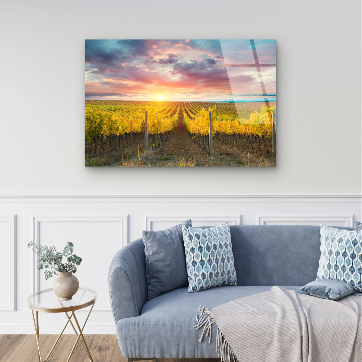 Barossa Valley Vineyard Sunset Landscape Glass Printing Wall Art Australian Made Quality