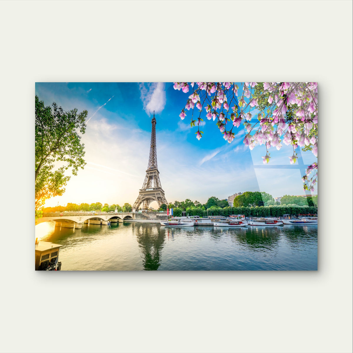 Romantic Eiffel Tower Spring Blossom Acrylic Glass Printing Wall Art Australian Made Quality