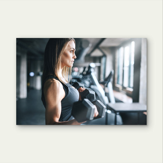 Fit Woman Bicep Curls Dumbbell 5mm thick Plastic Poster Ready to Hang 90x60cm
