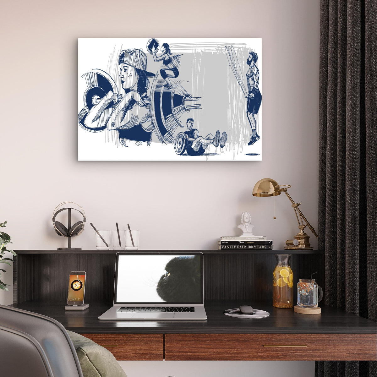 Modern Crossfit Blue Hand Drawn 5mm thick Plastic Poster Ready to Hang 90x60cm