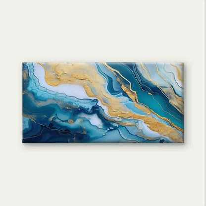 Modern Teal Blue Ocean Wave Liquid Wall Art Canvas Office Home Framed 120x60cm
