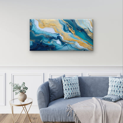 Modern Teal Blue Ocean Wave Liquid Wall Art Canvas Office Home Framed 120x60cm