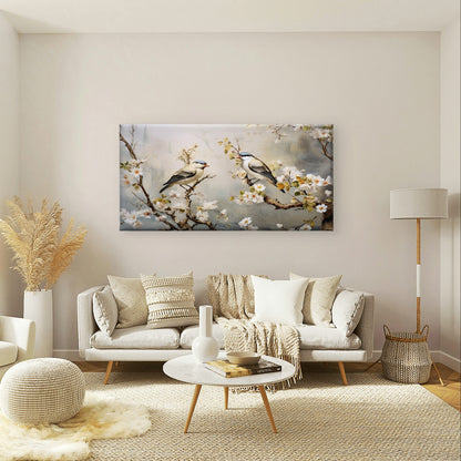 Vintage Birds Cherry Blossom Tree Wall Art Canvas Office Home Framed 120x60cm