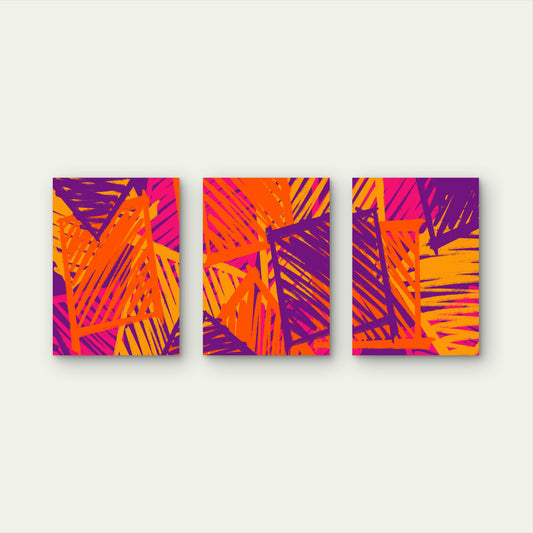 3pcs Modern Abstract Geometric Orange Purple Wall Art Set Canvas Framed 50x70cm - High Quality Print 100% Australian Made Wall Canvas Ready to Hang