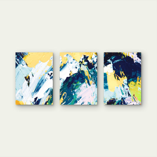 3pcs Abstract Blue Teal Yellow Oil Painting Wall Art Set Canvas Framed 50x70cm - High Quality Print 100% Australian Made Wall Canvas Ready to Hang