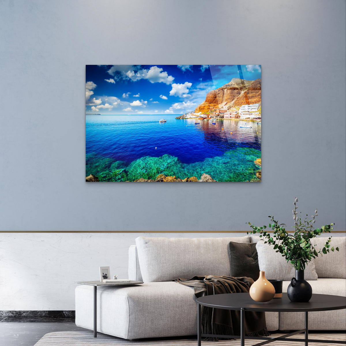 Mediterranean Coastal Town Sea Village Acrylic Glass Printing Wall Art Australian Made Quality